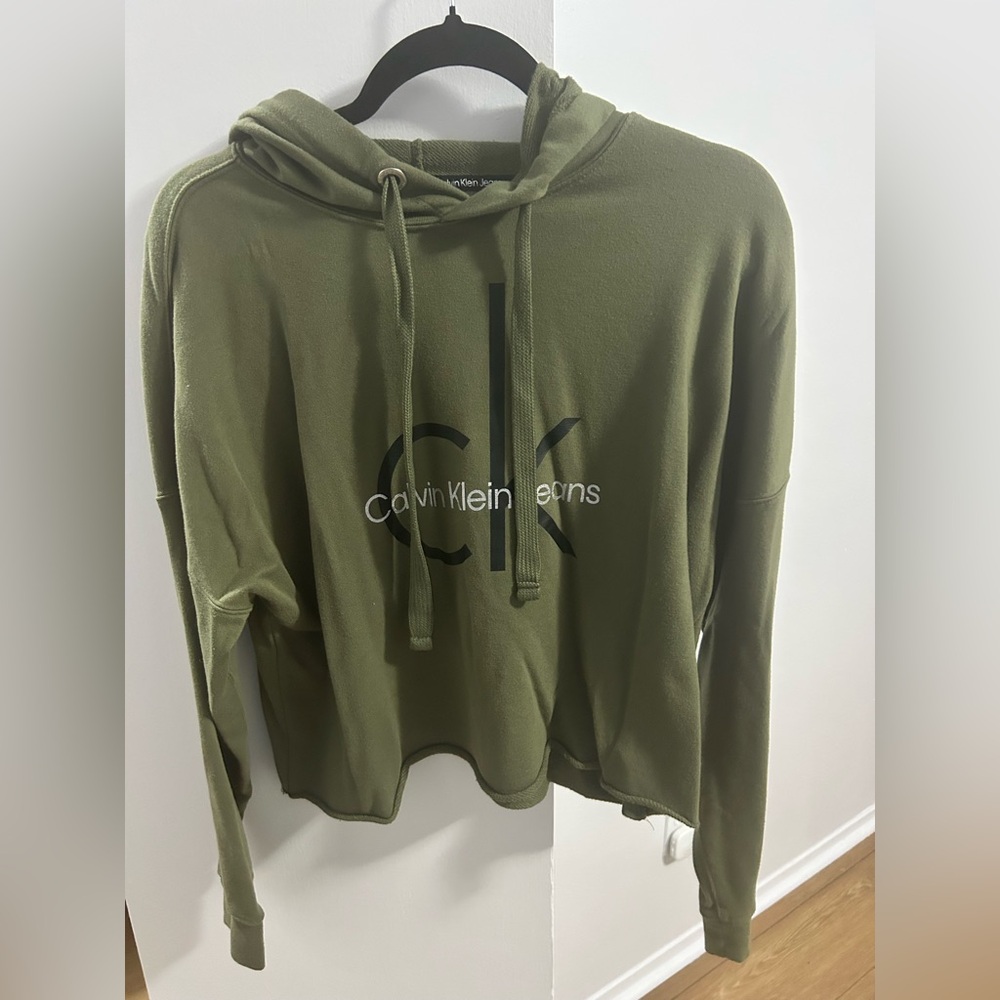 Calvin Klein Jeans Sage Green Cropped Hoodie